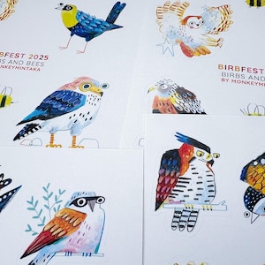 Les oiseaux et les abeilles | Feuille d'autocollants A6 Birbfest 2025 | Stickers oiseaux pour carnets, agendas et stylos