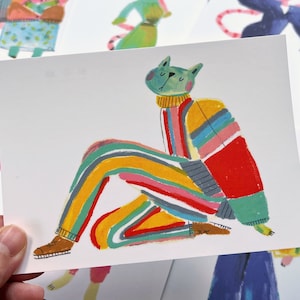 Cats in Clothes Postcards | A6 Illustrations of Dressed-Up Cats | Funny Feline Art for Cat Lovers