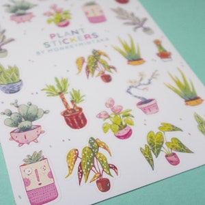 Hoja de pegatinas de plantas A5 / Pegatinas botánicas pintadas a mano / Pegatinas de vinilo mate para bujos y diarios de arte