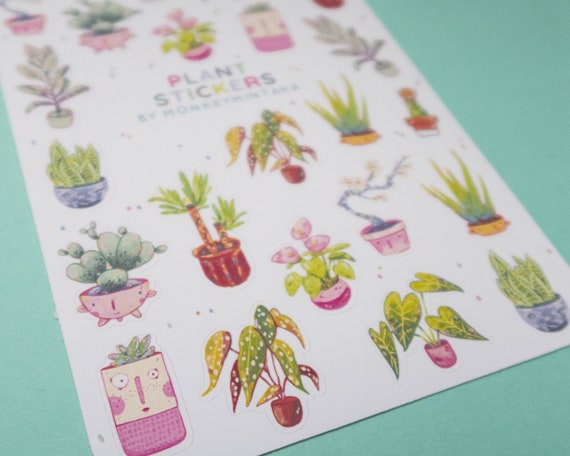 Painted Plants Sticker Sheet Planner Stickers Bujo Stickers Botanical  Stickers Glossy Vinyl Stickers 