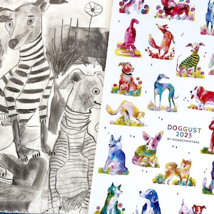 Feuille d'autocollants Doggust | Stickers chien A5 | Planificateur d'autocollants illustré pour les amoureux des chiens