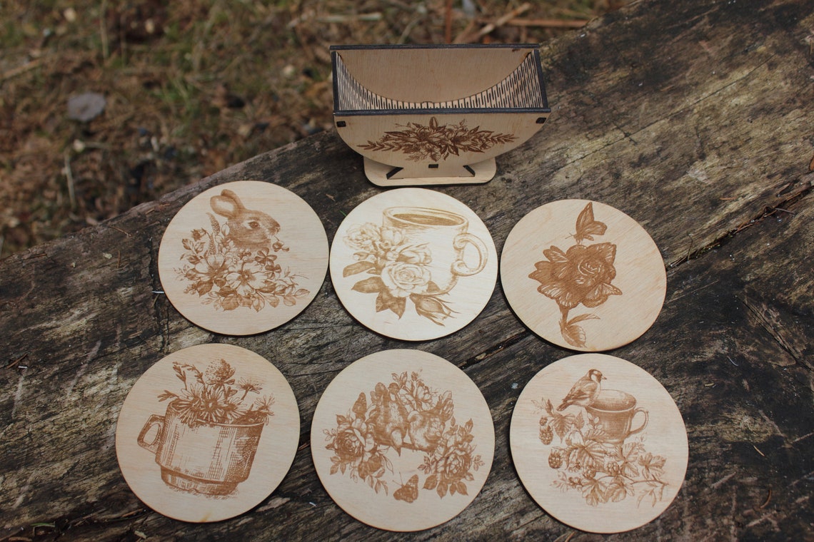 Coffee Coasters Tea Coasters Natural Coasters Laser Cut Etsy
