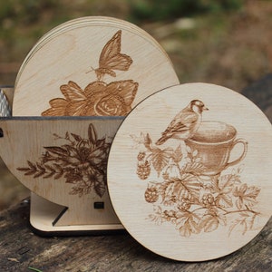 Coffee coasters, Tea coasters,  Natural coasters, Laser cut coasters SVG file