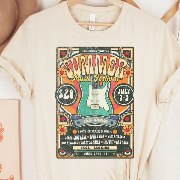 Retro Music Poster Tshirt, 60's Summer Festival, 60's Woodstock Shirt, Cute Retro Concert Tee, Funny 70's Graphic Shirt, Maximalist Style