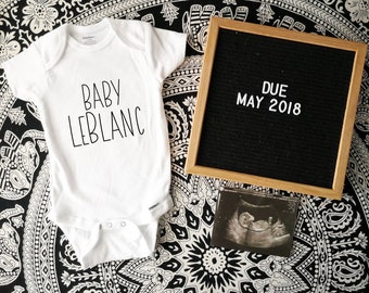 baby announcement Onesies®, custom last name Onesies®, newborn outfit, newborn gift, personalized Onesies®, custom baby