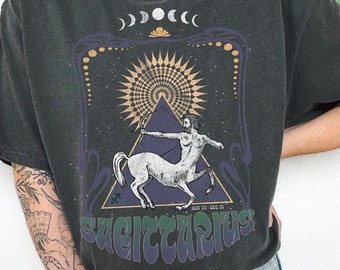 Sagittarius Zodiac Graphic Tee, Comfort Colors Horoscope Shirt, Vintage Inspired Celestial Tshirt, Retro Aesthetic Mystical Birthday Gift