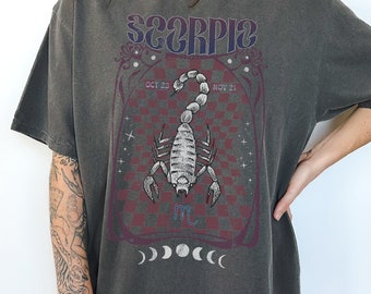 Scorpio Zodiac Sign Graphic Tee, Comfort Colors Horoscope Shirt, Vintage Inspired Celestial Tshirt, Retro Aesthetic Mystical Birthday Gift