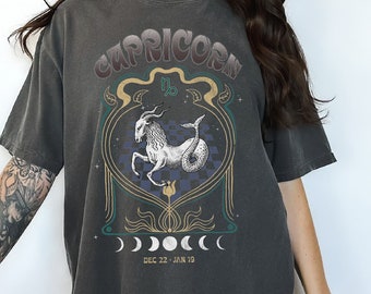 Capricorn Zodiac Graphic Tee, Comfort Colors Horoscope Shirt, Vintage Inspired Celestial Tshirt, Retro Aesthetic Mystical Birthday Gift