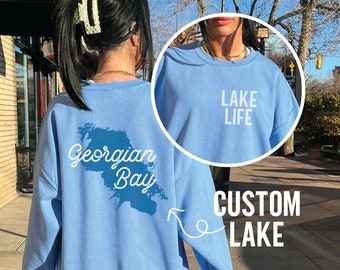 Custom Lake Life Sweater, Lake Outline Shirt, Cottage Gift, Camping Gift, Boat Sweatshirt, Great Lakes, Personalized Lake Sweater