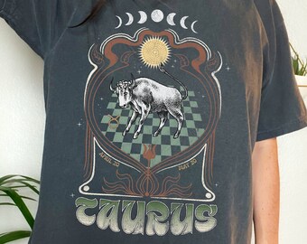 Taurus Zodiac Sign Graphic Tee, Comfort Colors Horoscope Shirt, Vintage Inspired Celestial Tshirt, Retro Aesthetic Mystical Birthday Gift