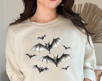 Vintage Halloween Bat Sweater, Goblincore Shirt, Bat Tshirt, Dark Cottagecore, Witchy Sweatshirt, Goth Tee, Fall Aesthetic, Spooky Season