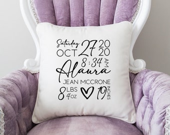 Birth Stats Custom Pillow Case Nursery, Nursery Decor, Baby Girl Nursery, Minimalistic Nursery, Pink Purple Neutral Baby Room