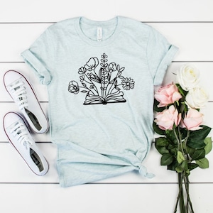 Book with Wildflowers, Bookworm Gift, Book Junkie, plant lover gift, plant shirt, wildflower, houseplant gift, funny gift for her friend