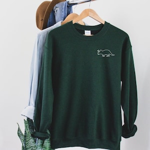 Dinosaur Pocket Sweatshirt Sweater Shirt unisex, Graphic Sweater, dino triceratops, Funny, Crewneck
