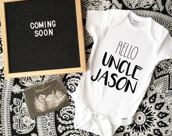 baby announcement to uncle Onesies®, hello uncle Onesies®, aunt and uncle gift, newborn outfit, pregnancy announcement to aunts and uncles