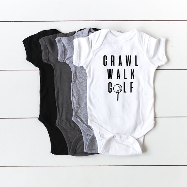 Crawl, Walk, Golf. Golfing baby announcement Onesies®, Golf Lover, Pregnancy Reveal, Gift for Dad, Golfing Onesie