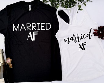 husband and wife matching shirts,married AF custom honeymoon shirts, couples gift, couples shirts, personalized bride groom couples gift