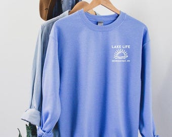 Custom Lake Sweatshirt, Nature Lover Gift, Camping Trip Gear, Cottage Fishing Crewneck, Rustic Outdoor Pullover, Hiking Adventure Wear