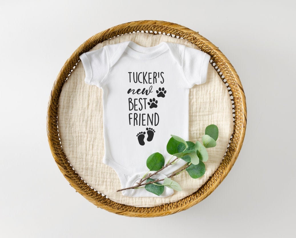 baby announcement Onesies®, dog cat onesie new best friend baby Onesies®, custom bodysuit, newborn outfit, gift, personalized Onesies®