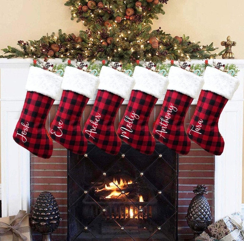 Personalized Christmas Stockings Family Red and Black Plaid Etsy
