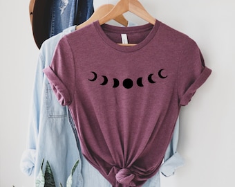 Moon Phase Shirt, Spiritual Psychic Boho Shirt, Full Moon Shirt, Hiking Shirt, Camping Gift, Moon Phases Shirt, Moon Shirt, Celestial