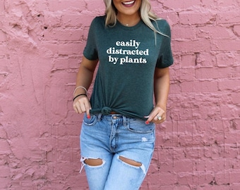Easily Distracted by Plants T Shirt – Funny Plant Lover Tee, Botanical Graphic Sweater, Gardener Gift Idea, Plant Mom Aesthetic Nature Top