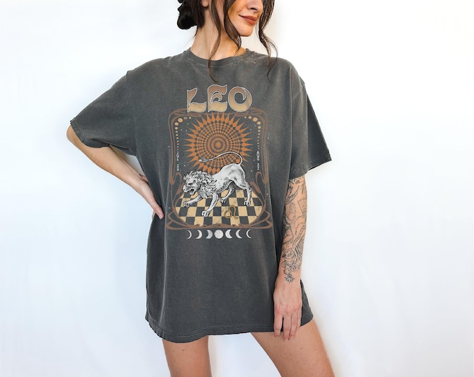Leo Zodiac Sign Band Tee, Comfort Colors Horoscope Shirt, Vintage Inspired Celestial Graphic Tshirt, Retro Aesthetic Mystical Birthday Gift