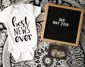 pregnancy announcment Onesies®, best news ever Onesies®, baby reveal Onesies®, baby outfit, newborn outfit, pregnancy reveal to husband