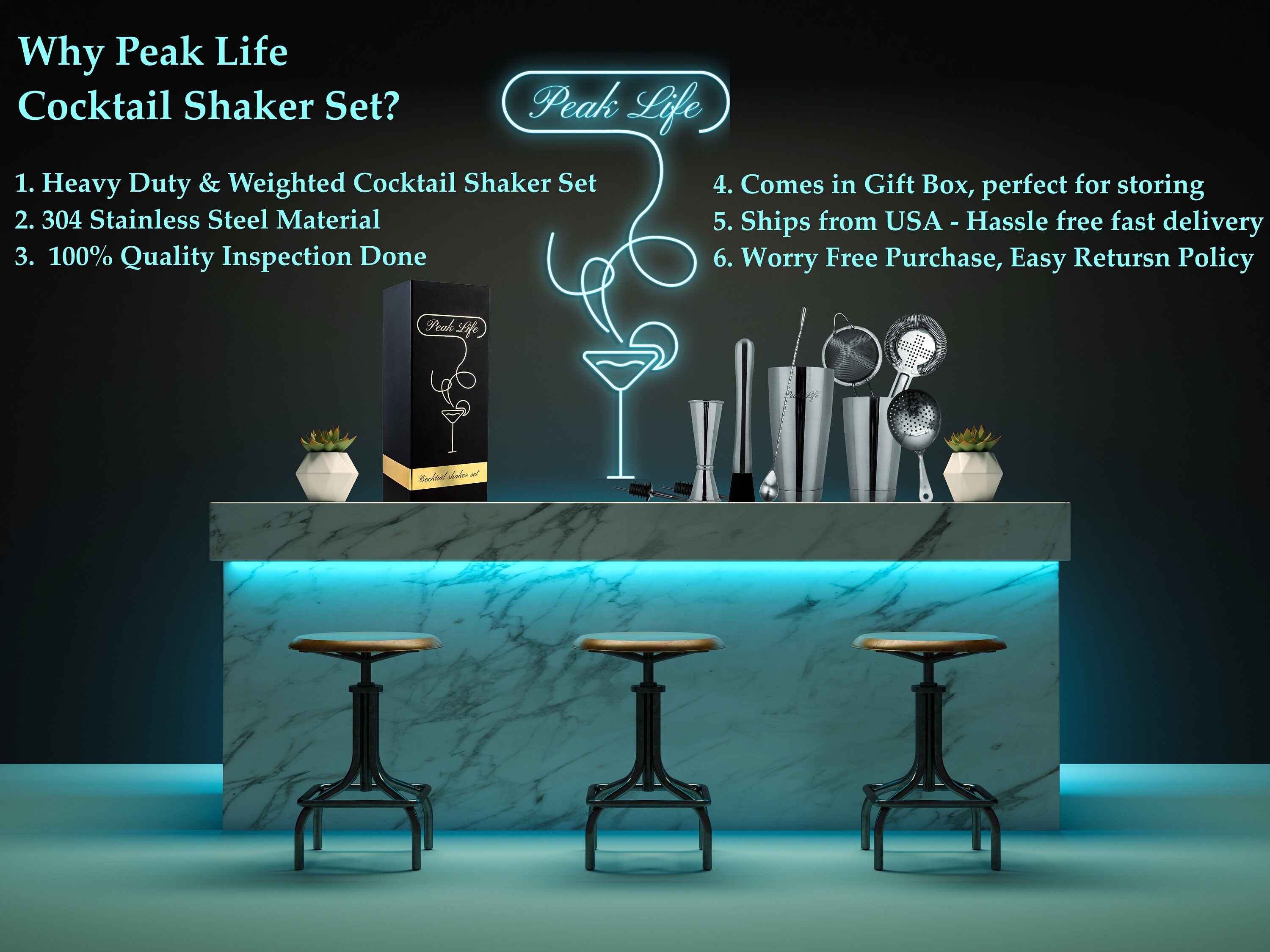 Peak Life Boston Cocktail Shaker Set Cocktail Accessories Etsy