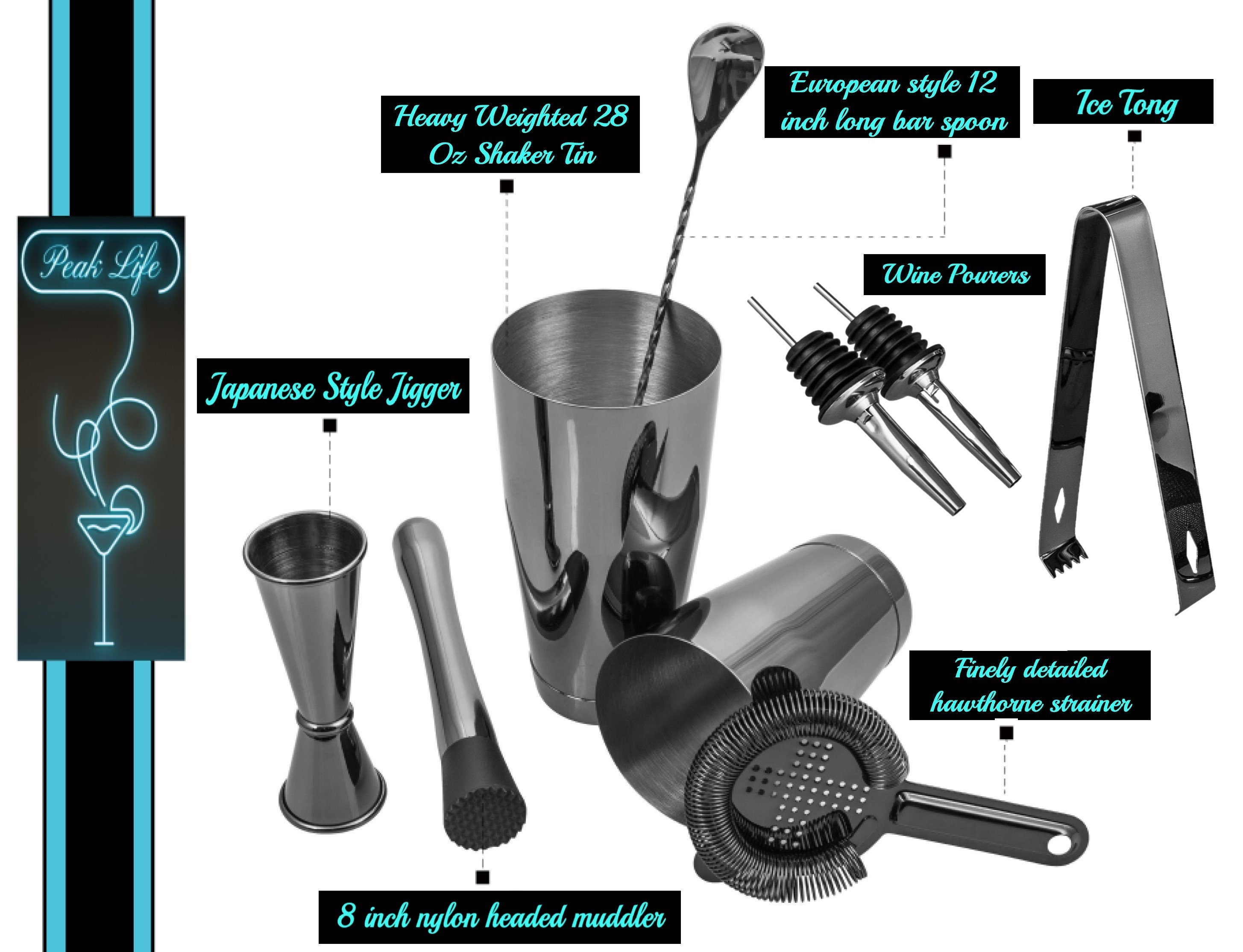 Peak Life Cocktail Shaker Professional Bartender Kit 11Piece Etsy
