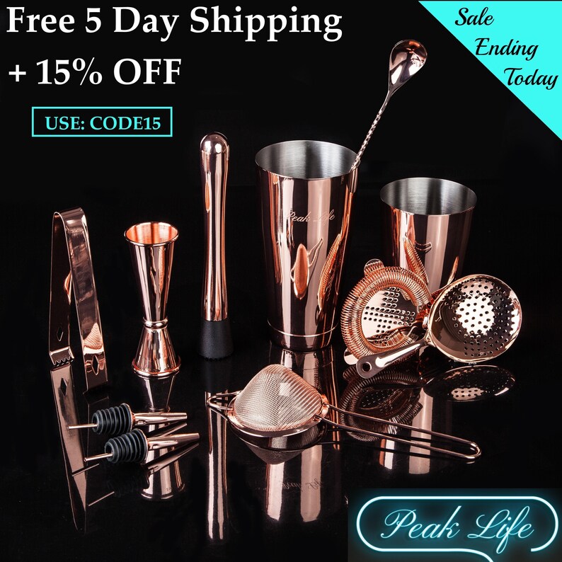 Peak Life Cocktail Shaker Professional Bartender Kit 11Piece Etsy