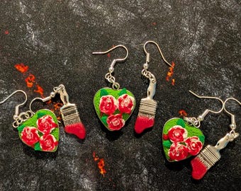 Alice in Wonderland Painting the Roses Red earrings