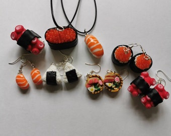 Sushi Necklace, Sushi Earrings, Ramen Earrings