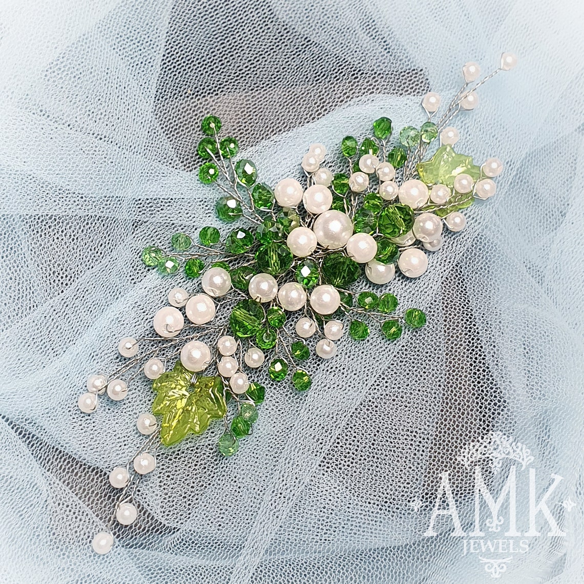 Green bridesmaid hair accessory green leaves for hair Etsy