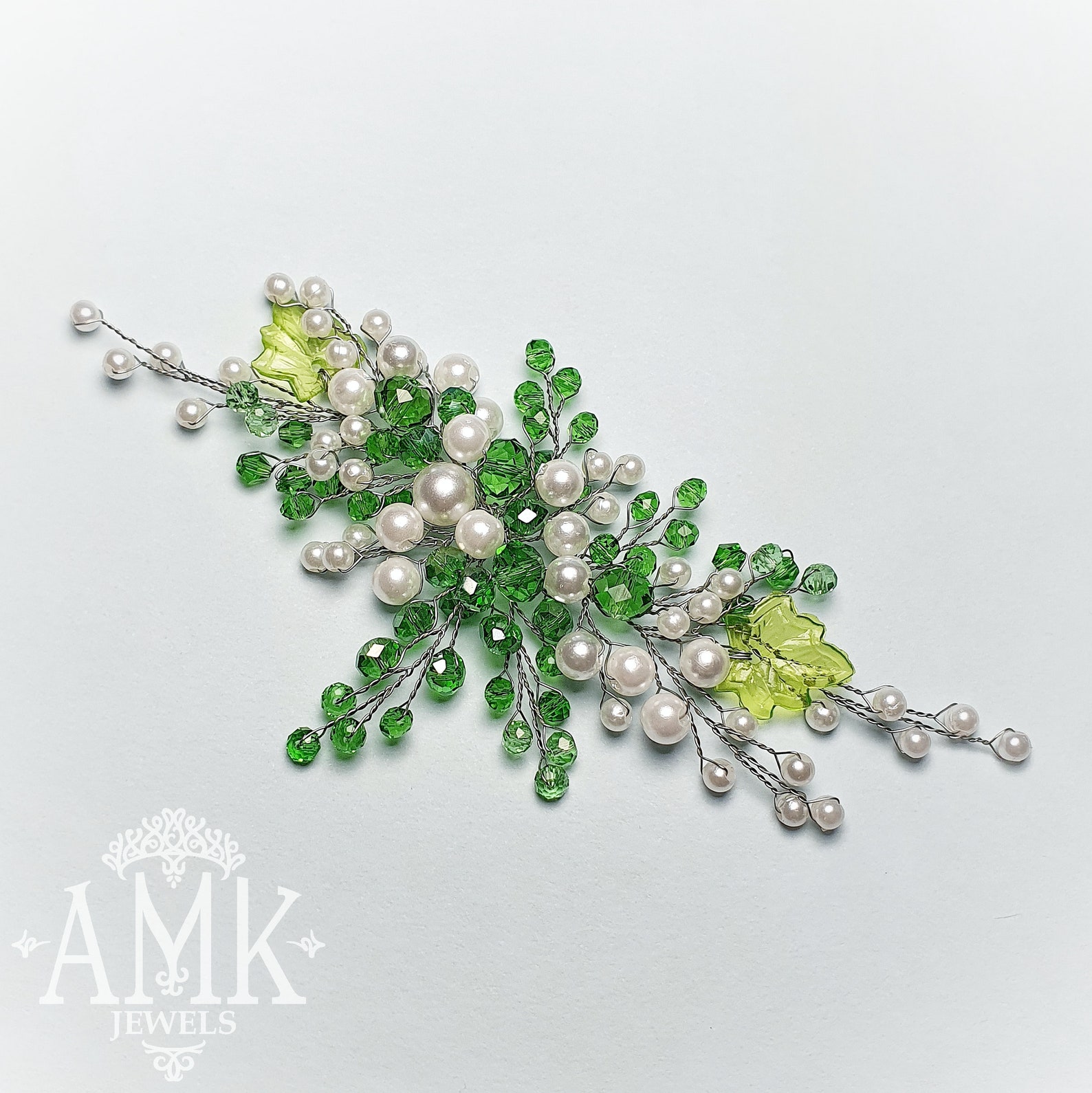 Green bridesmaid hair accessory green leaves for hair Etsy