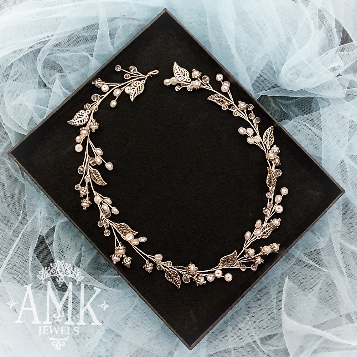 Silver hair vine with leaves and pearls bridal hair vine Etsy