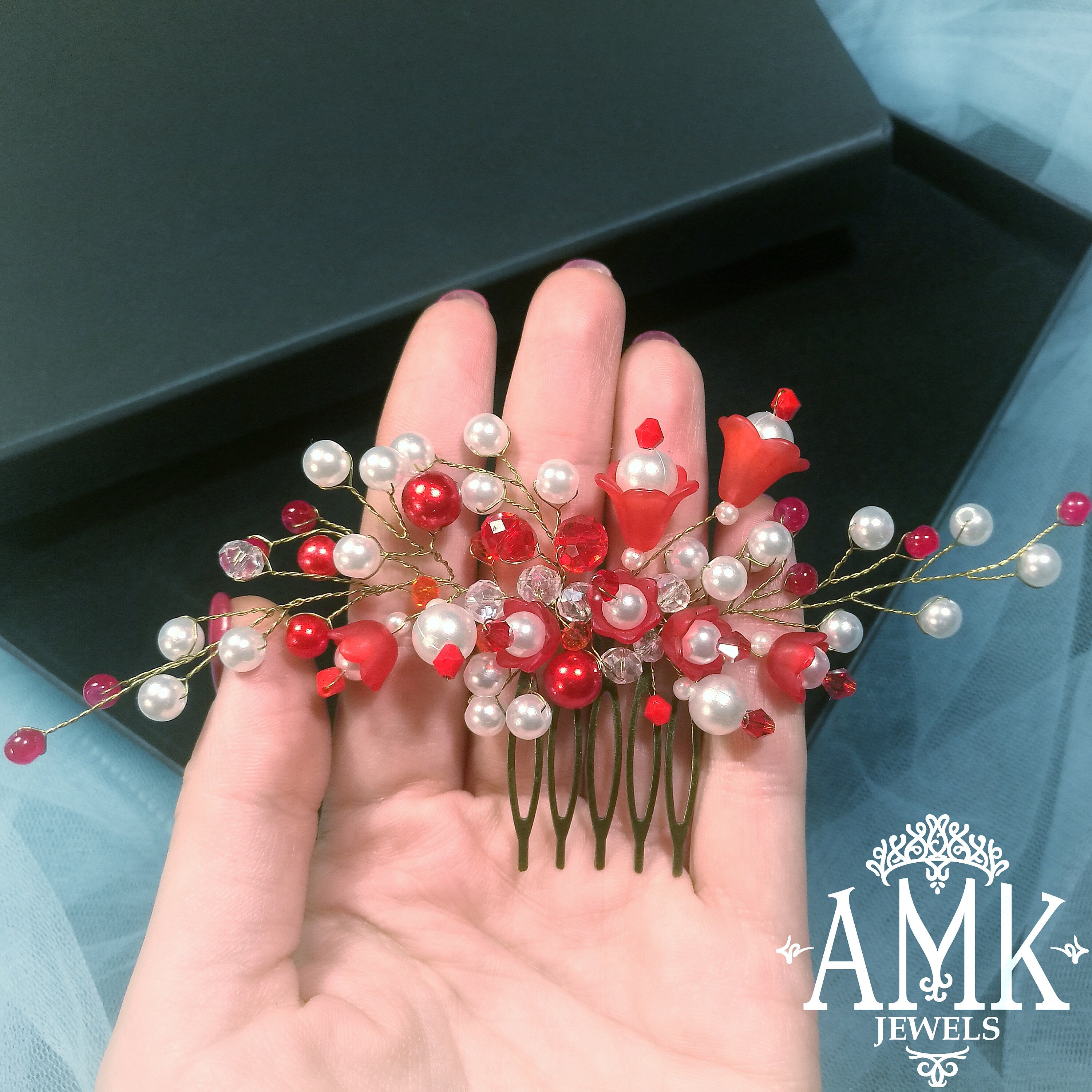 Red hair accessory bridesmaid hair piece Etsy