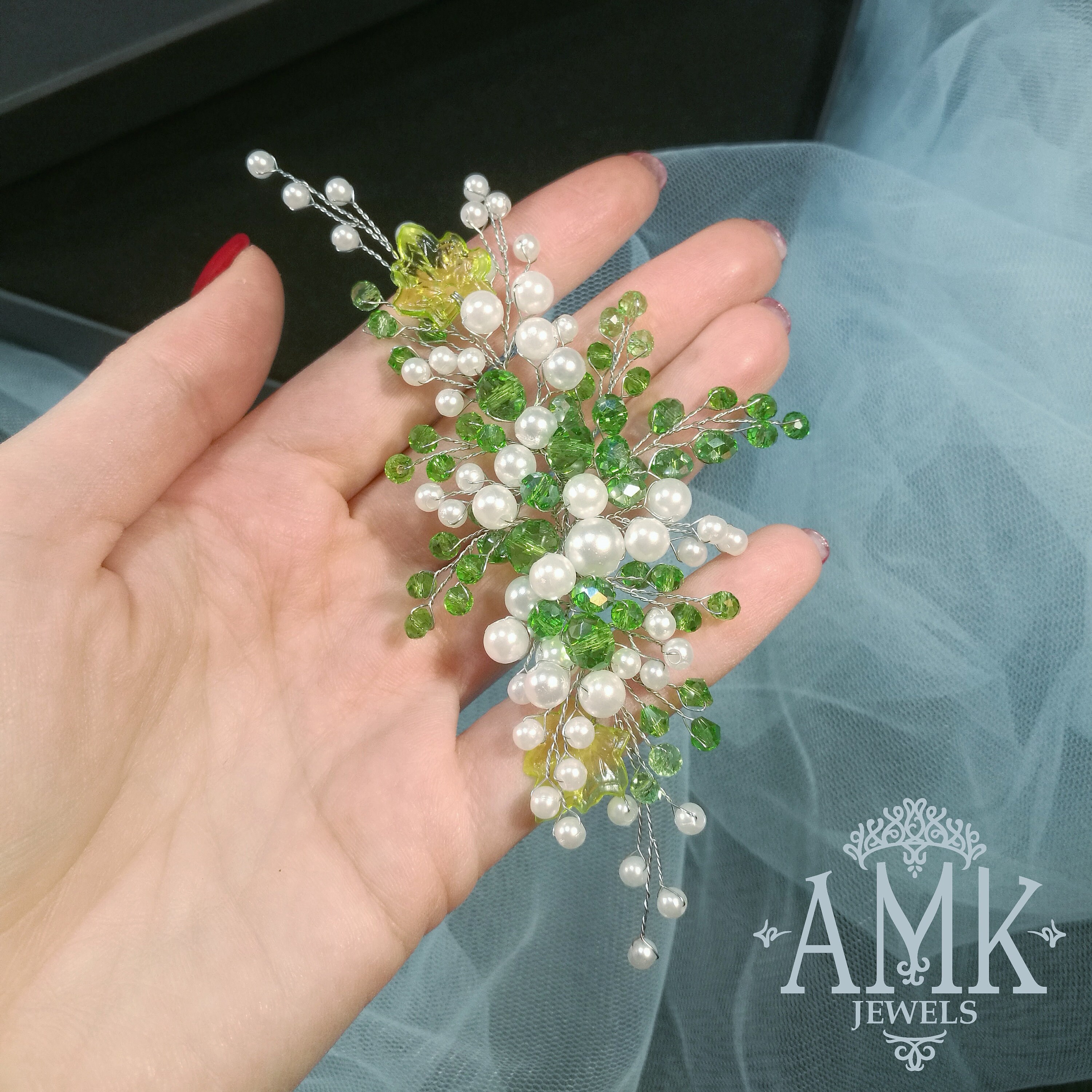 Green bridesmaid hair accessory green leaves for hair Etsy