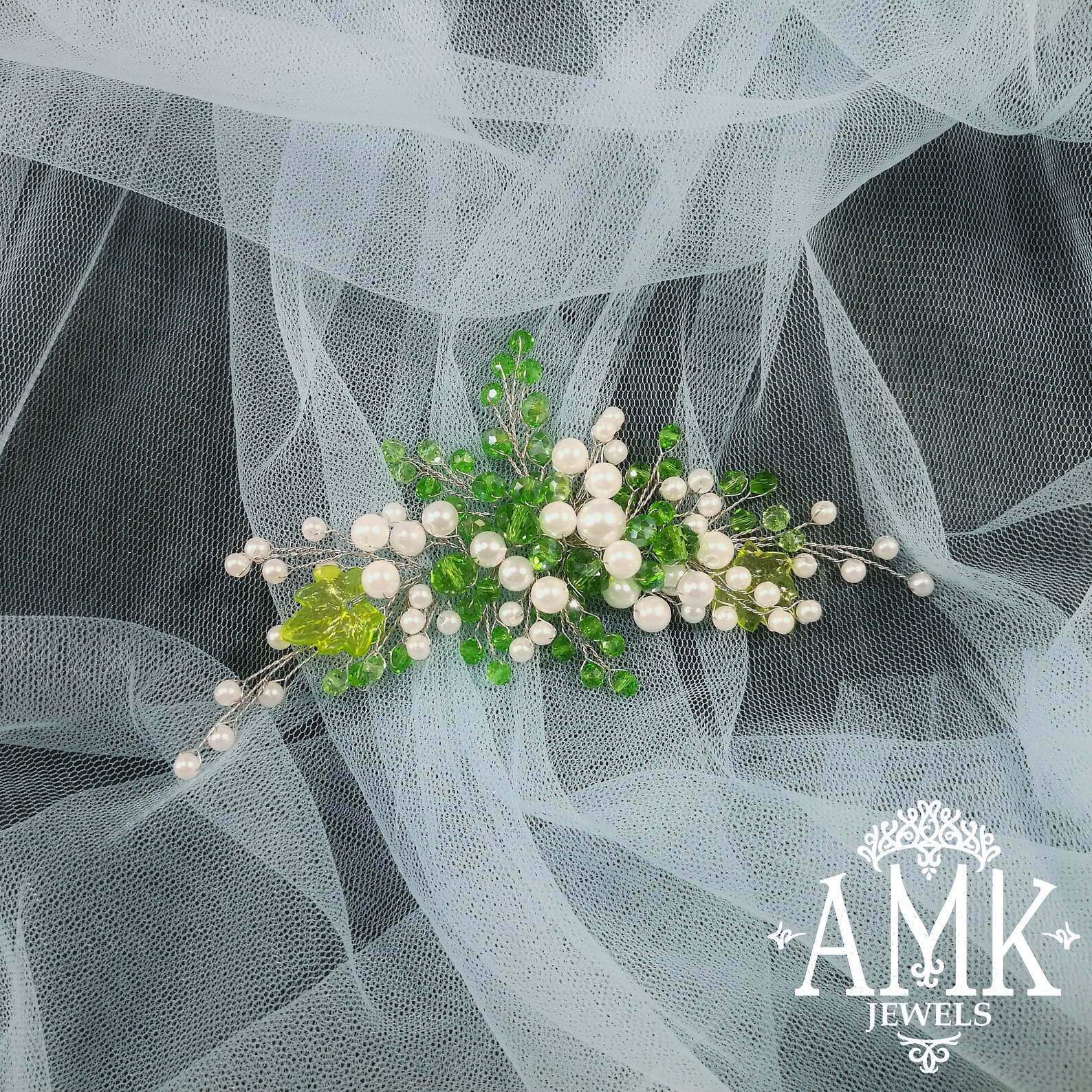 Green bridesmaid hair accessory green leaves for hair Etsy