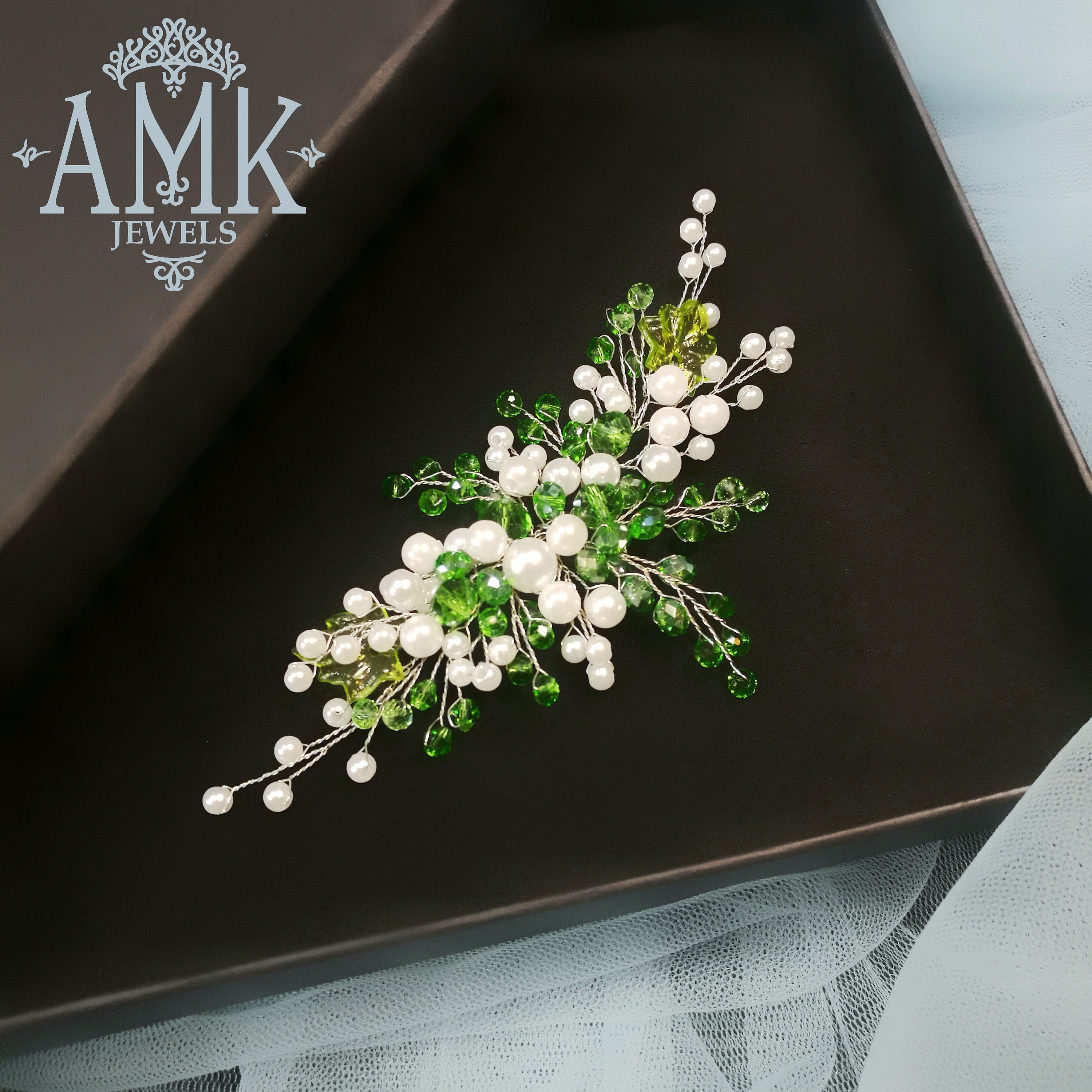 Green bridesmaid hair accessory green leaves for hair Etsy