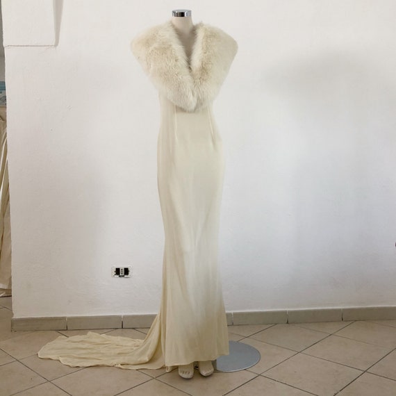 Vintage Gai Mattiolo wedding dress with fox fur co