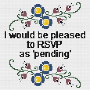 RSVP as pending cross stitch pattern
