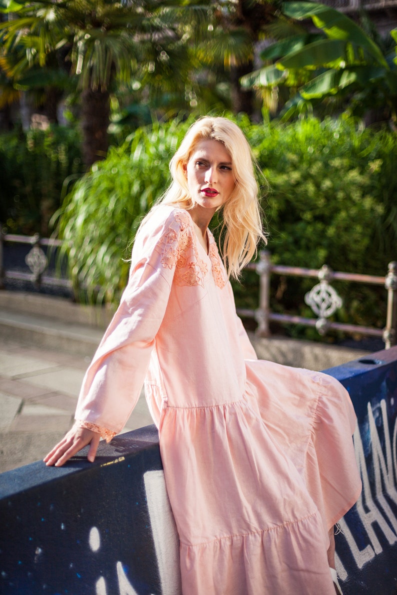 dress cotone dress one size rosa abito vestito estivo knitted dress cotton dress rosa antica Linen dress boho dress vestito rosa