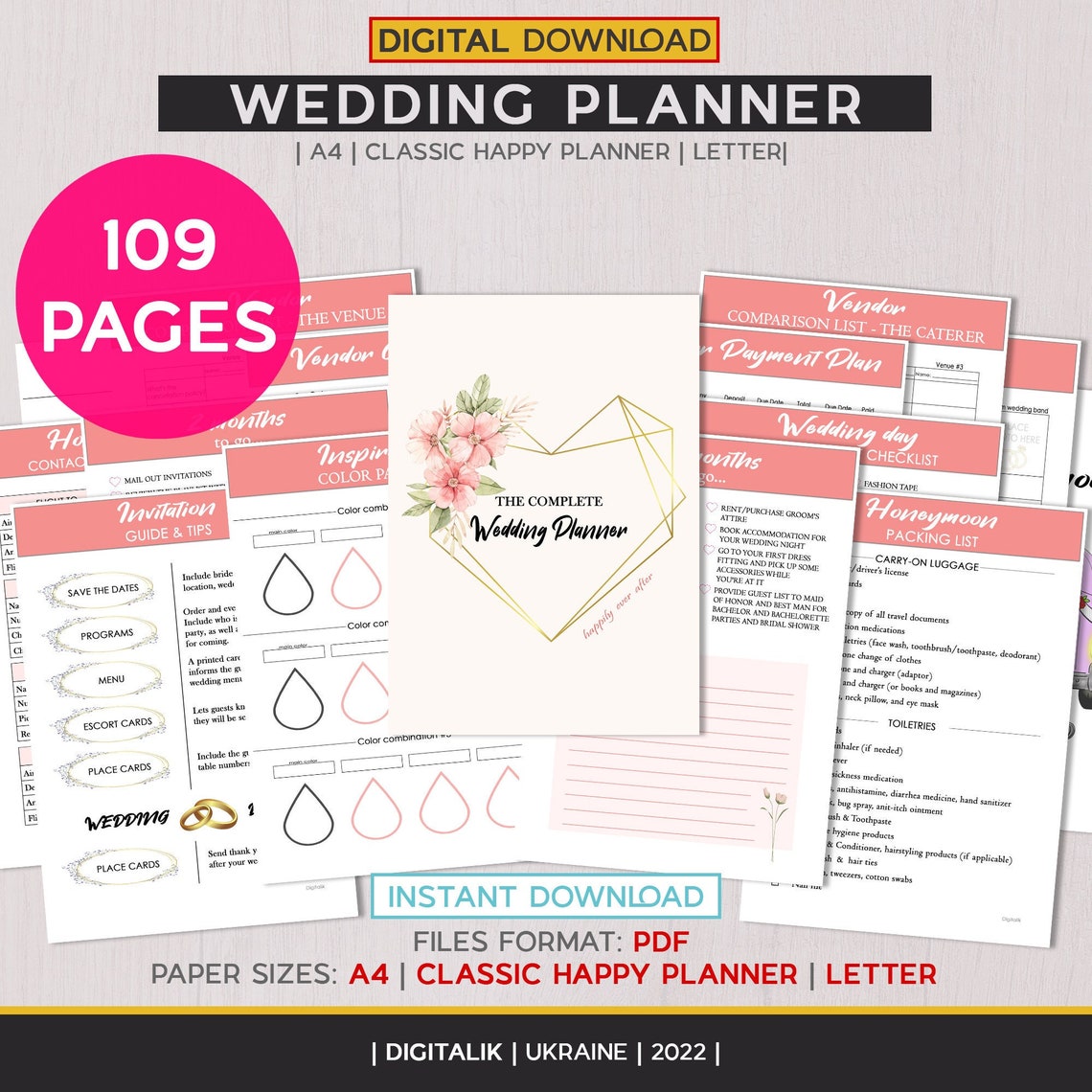 Wedding Planner Printable Printable Wedding Planner Kit Etsy