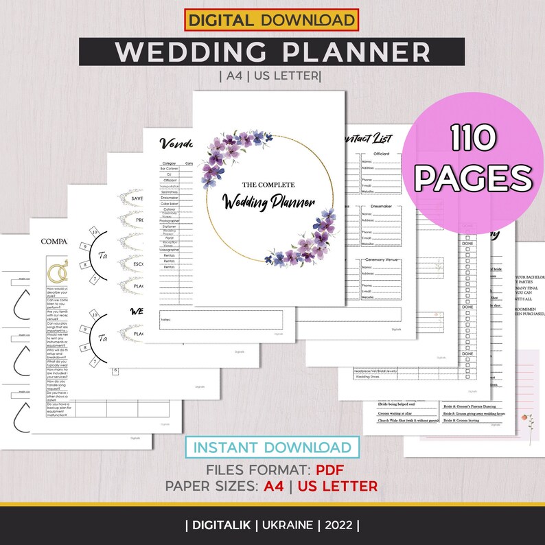 Wedding Planner Printable Printable Wedding Planner Kit Etsy