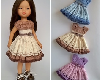 Knitted cotton dress for 13 inch doll Paola Reina Las Amigas with beaded belt