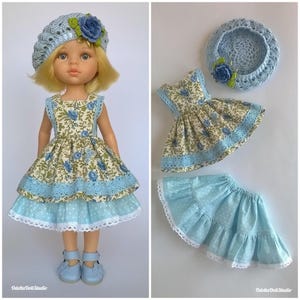 Blue floral outfit for 13 inch dolls Paola Reina Las Amigas; Paola Reina doll clothes; handcrafted