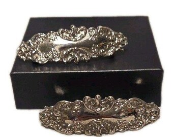 Silver Tone Bar Brooch Ornate Floral Scroll Vintage Romantic Victorian Revival