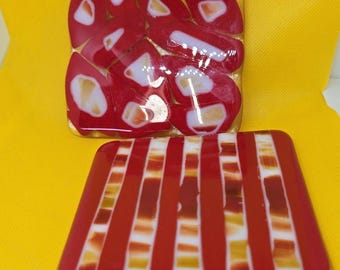 Red White & yellow Mosaic Glass Coasters