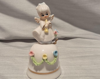 Napco Bell Angel Playing Flute Flower Spaghetti Trim Bone China Taiwan